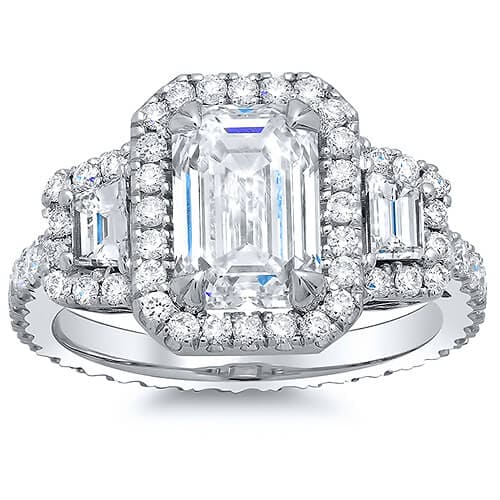 Emerald Cut Halo Engagement Ring Front View