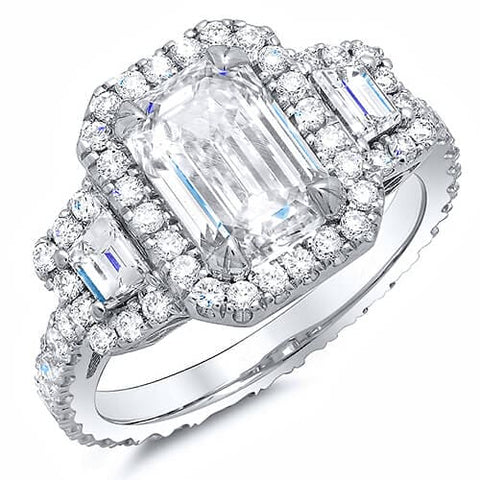 2.34 Ct. Halo Emerald Cut Eternity Diamond Engagement Ring H, VVS1 GIA