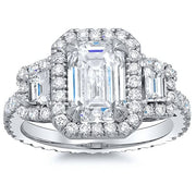 2.68 Ct. Halo Emerald Cut Eternity Diamond Engagement Ring H, VS1 GIA