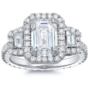 2.80 Ct. Halo Emerald Cut Eternity Diamond Engagement Ring I, VS2 GIA