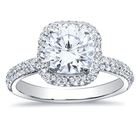 2.24 Ct. Cushion Cut Micro Pave Halo Round Diamond Engagement Ring I, IF GIA