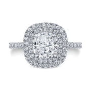 1.92 Ct. Cushion Cut Double Halo U-Setting Diamond Engagement Ring H, VVS1 GIA