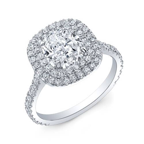 Cushion cut double halo engagement ring 