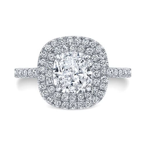 2.15 Ct. Cushion Cut Double Halo U-Setting Diamond Engagement Ring D,VS1 GIA