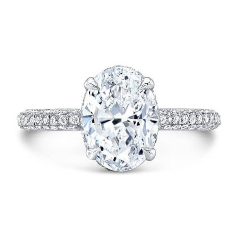 1.85 Ct. Oval Cut Micro Pave Diamond Engagement Ring H, VVS2 GIA