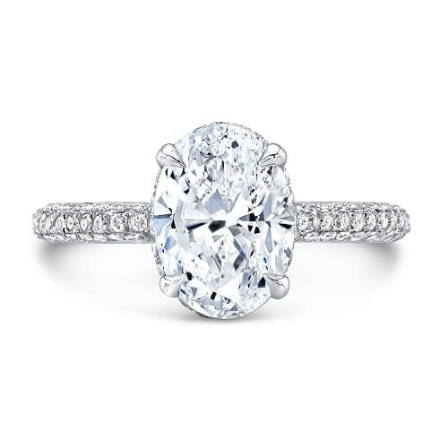 2.38 Ct. Oval Cut Micro Pave Diamond Engagement Ring H, VS1 GIA