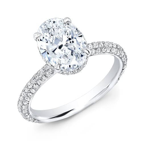Hidden halo oval engagement ring