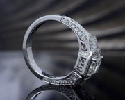 Halo Radiant Cut Engagement Ring Art Deco Side Profile