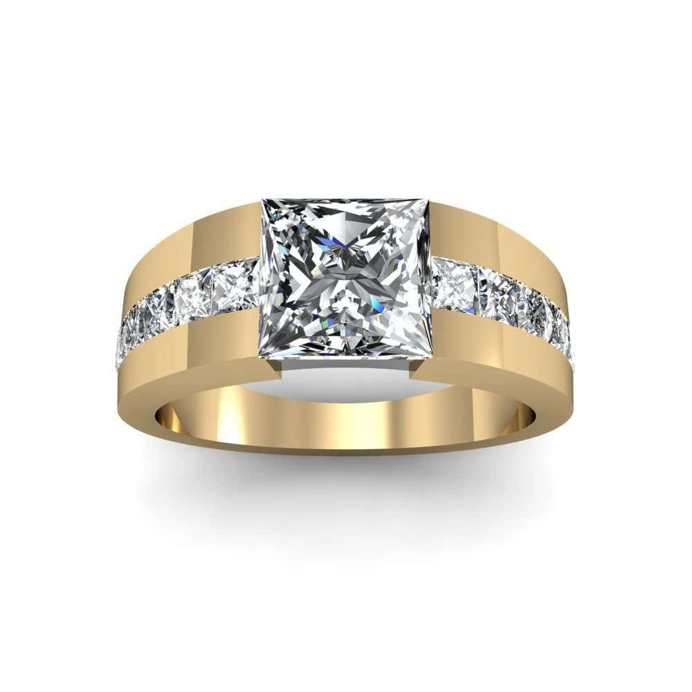 Men's tension set diamond ring yellow gold