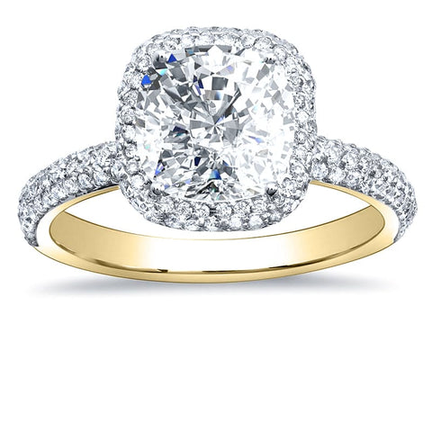 3.00 Ct Cushion Cut Halo Engagement Ring 3 Row Pave F Color VS1 GIA Certified