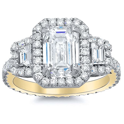 Emerald Cut Halo Engagement Ring Yellow Gold