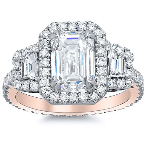 Emerald Cut Halo Engagement Ring Rose Gold