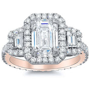 2.80 Ct. Halo Emerald Cut & Trapezoids Diamond Ring I Color VS1 GIA Certified