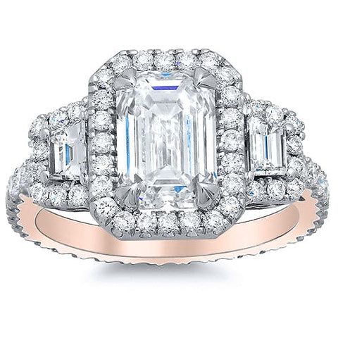 2.80 Ct. Halo Emerald Cut & Trapezoids Diamond Ring I Color VS1 GIA Certified