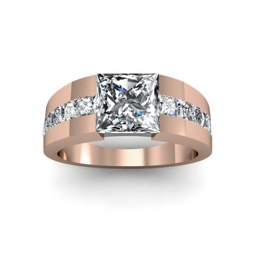 Men's Tension Set Diamond Ring Rose Gold