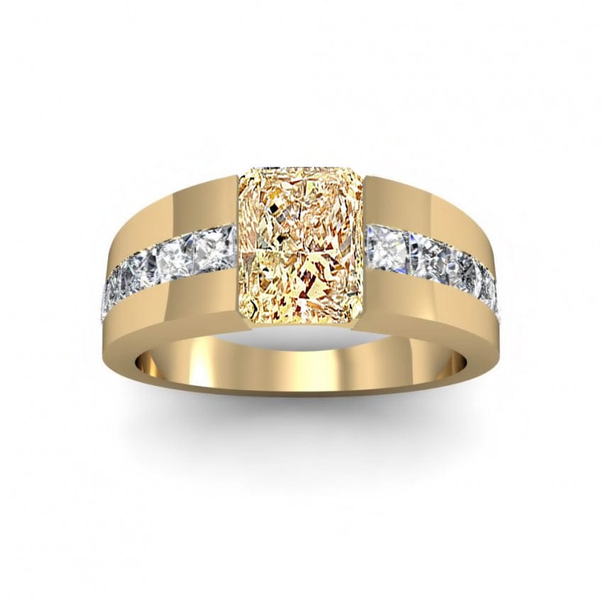 Men's tension set diamond ring yellow gold