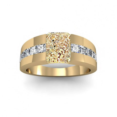 Men's Tension Set Canary Diamond Ring Yellow Gold