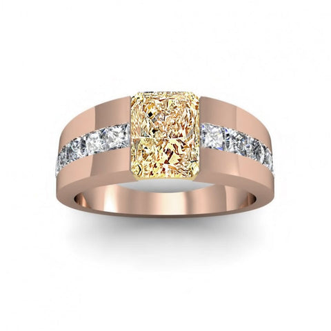 Men's Tension Set Canary Diamond Ring Rose Gold