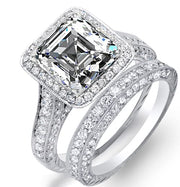 Hand Carved Asscher Cut Halo Engagement Ring