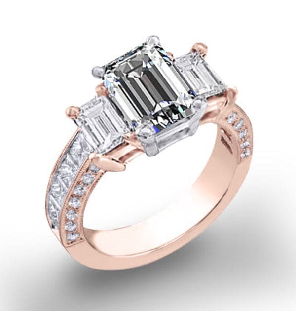 3.30 Ct. Emerald Cut 3 Stone Diamond Ring Princess Accent F Color VS1 GIA Certified