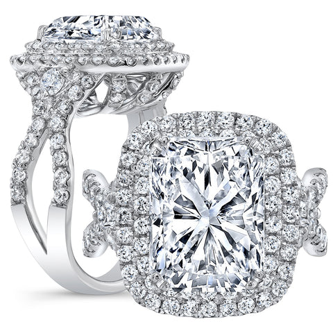 Rectangle Radiant Cut Double Halo Engagement Ring