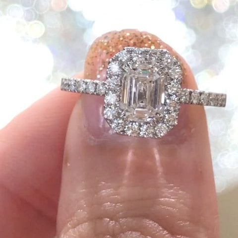 1.90 Ct. U-Pave Halo Emerald Cut Engagement Ring H Color VS1 GIA Certified
