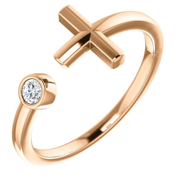 14k rose gold bezel diamond cross cuff ring