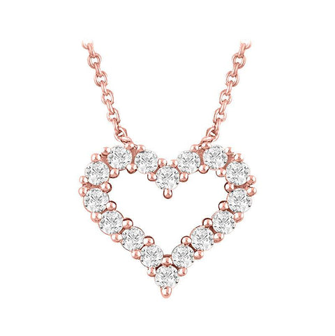 14k rose gold heart outline diamond necklace