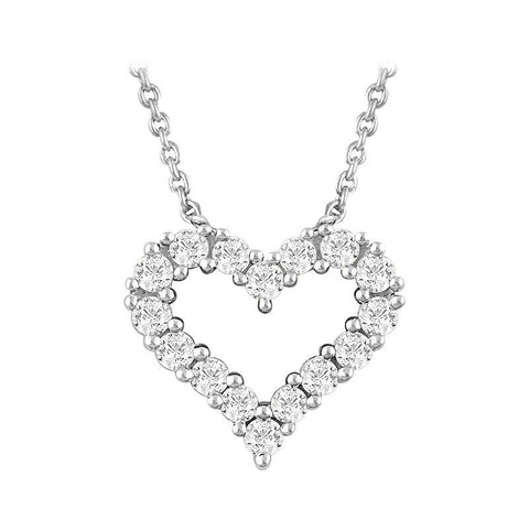 14k white gold heart outline diamond necklace
