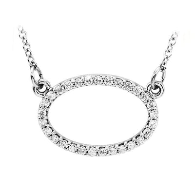 14k white oval diamond pendant