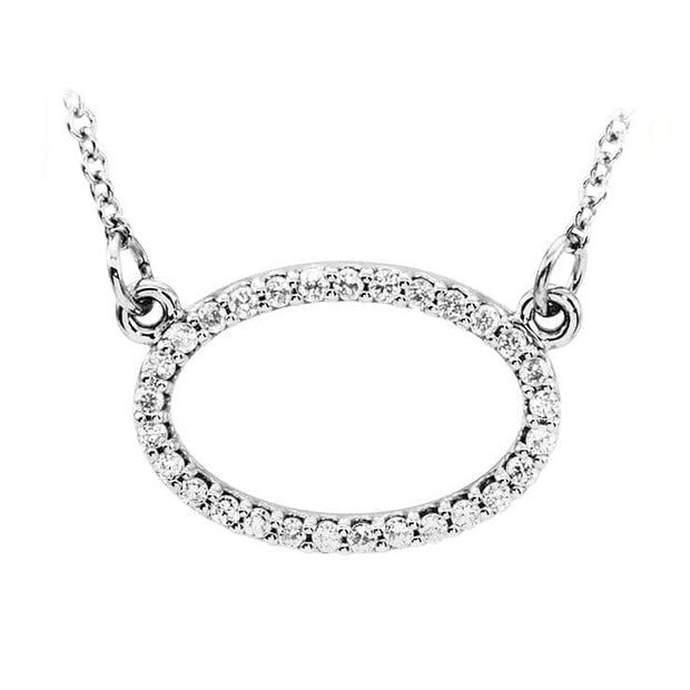 14k white oval diamond pendant