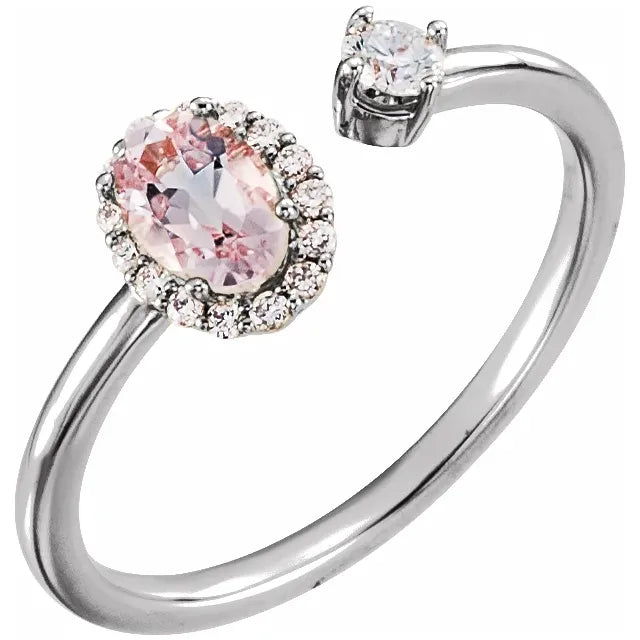 Pink morganite & diamond cuff ring