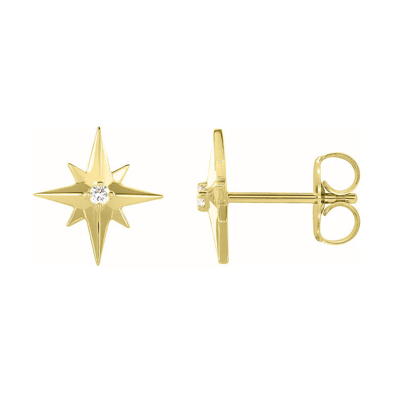 Yellow gold star diamond stud earrings