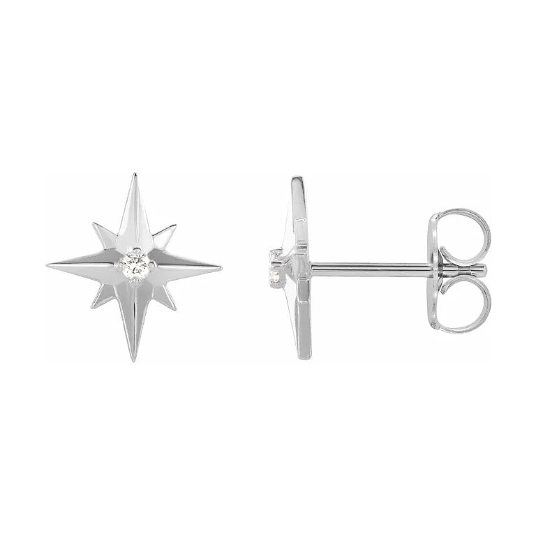 White gold star diamond stud earrings