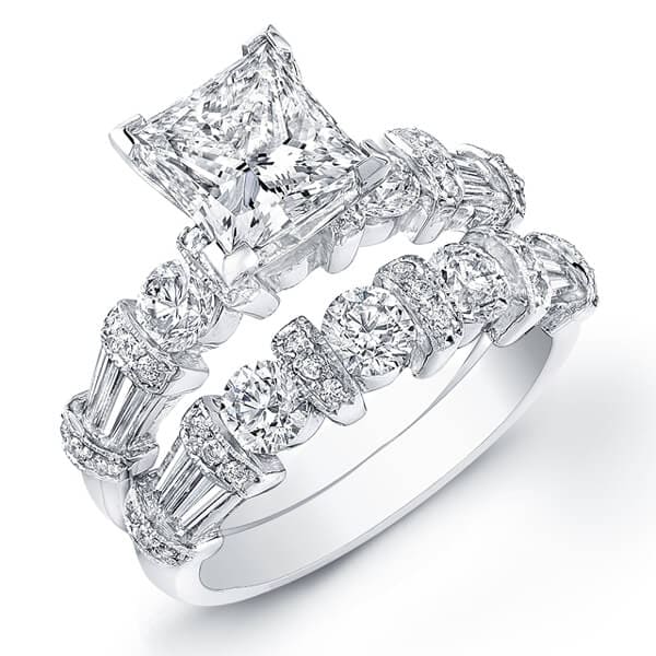 Princess Cut Engagement Ring Set, Square Diamond Ring Set,
