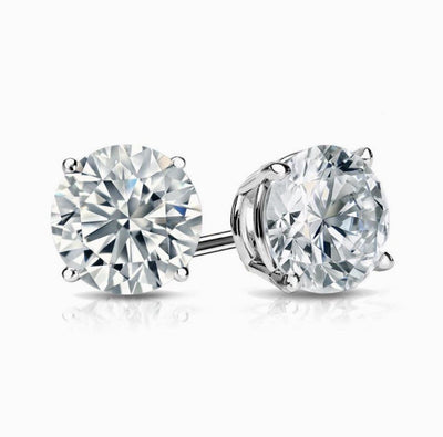 4 Carats Round Cut Diamond Stud Earrings H Color SI1 GIA Certified