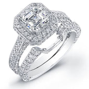 Asscher Cut Halo Engagement Ring Set