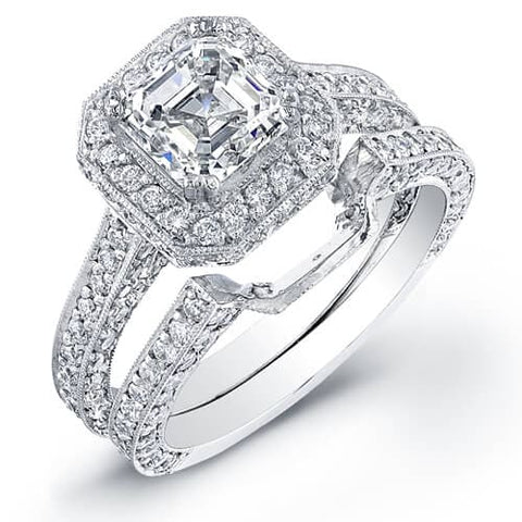 Asscher Cut Halo Engagement Ring Set