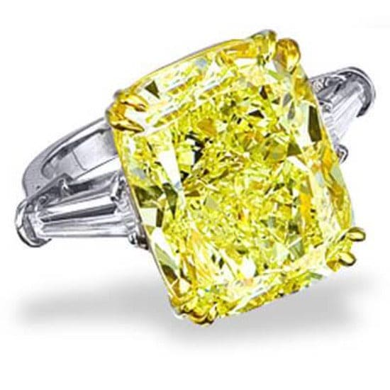 3 stone canary fancy yellow cushion cut engagement ring