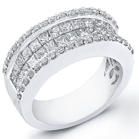 2.18 Princess Cut Invisible W/ Round Cut Pave Diamond Wedding Ring