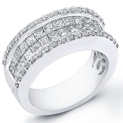 2.18 Princess Cut Invisible W/ Round Cut Pave Diamond Wedding Ring