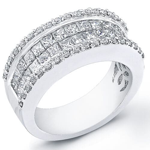 2.18 Princess Cut Invisible W/ Round Cut Pave Diamond Wedding Ring