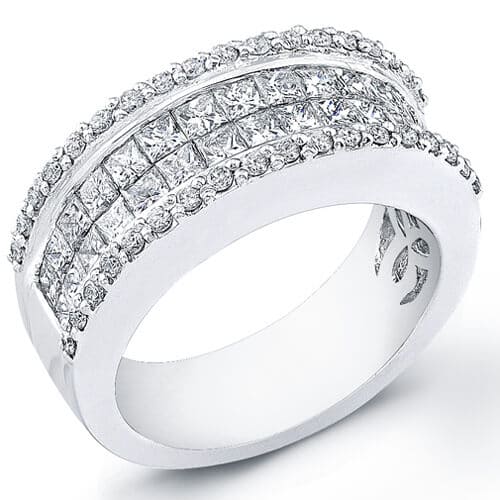 2.18 Princess Cut Invisible W/ Round Cut Pave Diamond Wedding Ring