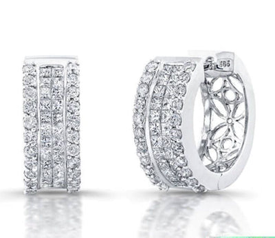 2.62 Ct. Princess With Round Cut Diamond Hoop Earrings