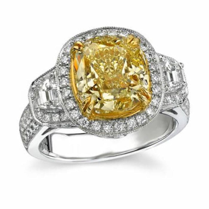 Yellow canary cushion cut engagement ring