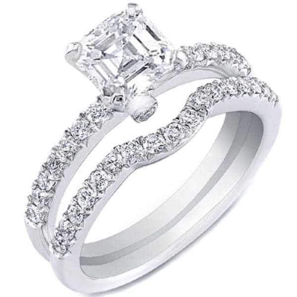 Asscher cut diamond ring set french pave