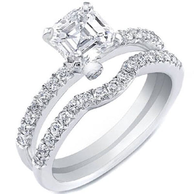 Asscher Cut Diamond Ring Set French Pave