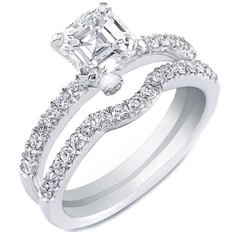 Asscher Cut Diamond Ring Set w French Pave
