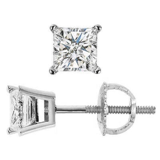 Princess Cut Diamond Stud Earrings, Gallery Setting