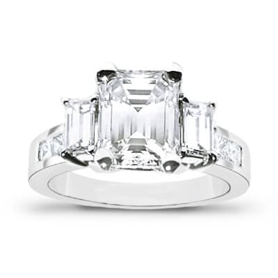 Emerald Cut 3 Stone Diamond Engagement Ring